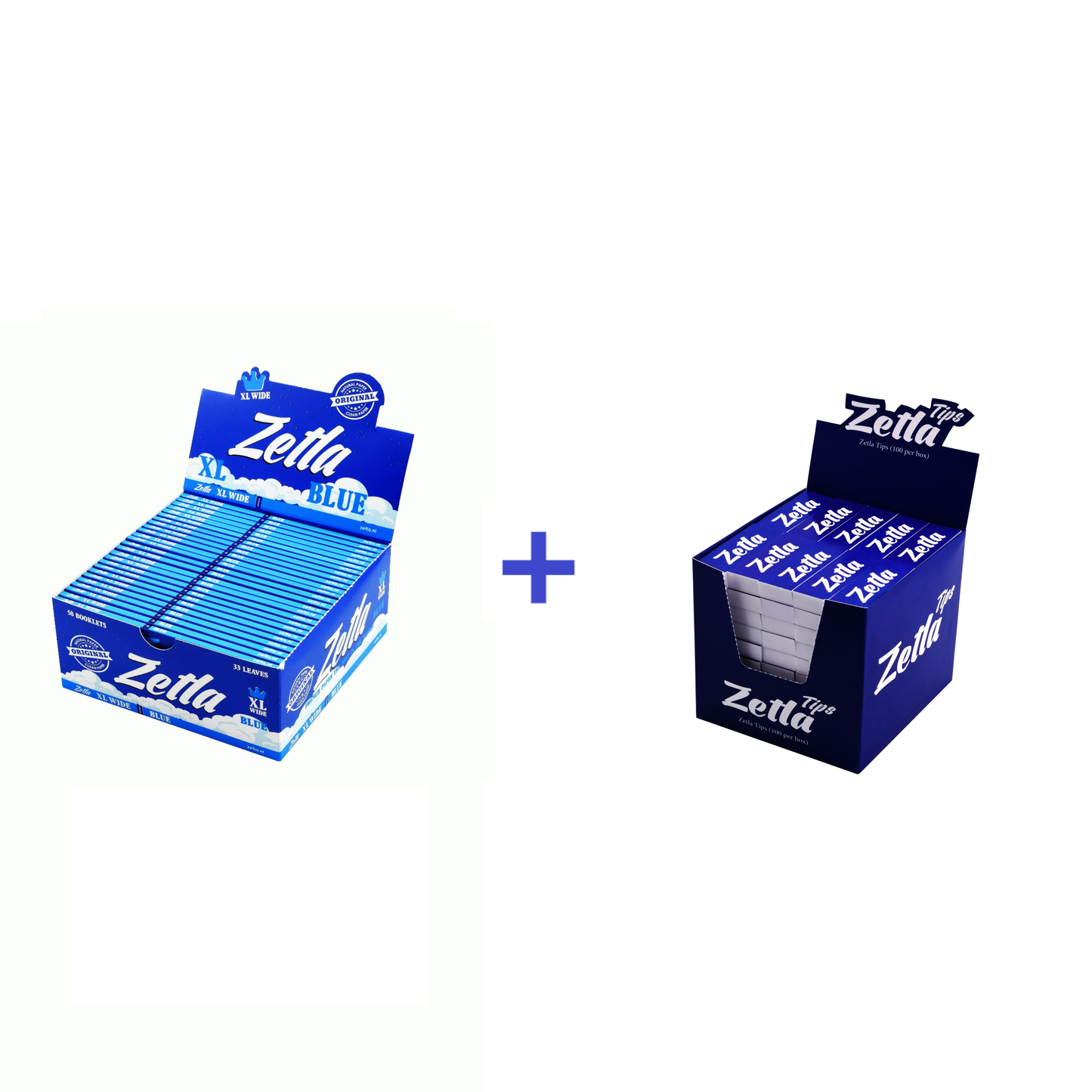 Zetla Rolling Papers Blue XL Size Wide (50 Packs) + Zetla Filtertips Blue (100 Pcs)