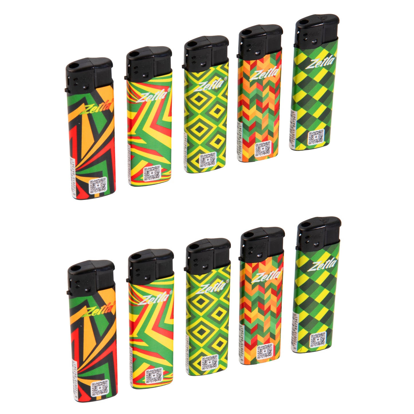 Zetla Click Lighters Rasta Pattern – Bulk Pack of 50 Push Button Lighters with Adjustable Flame