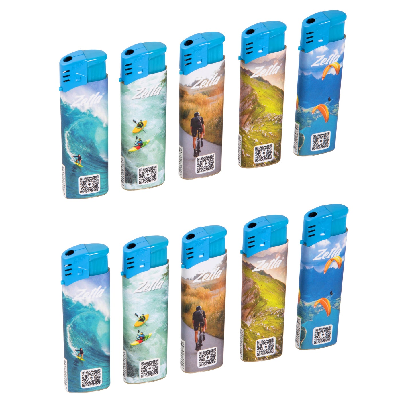 Zetla Click Lighters Sport – Bulk Pack of 50 Push Button Lighters with Adjustable Flame