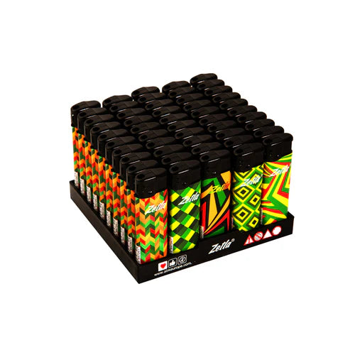 Zetla Click Lighters Rasta Pattern – Bulk Pack of 50 Push Button Lighters with Adjustable Flame