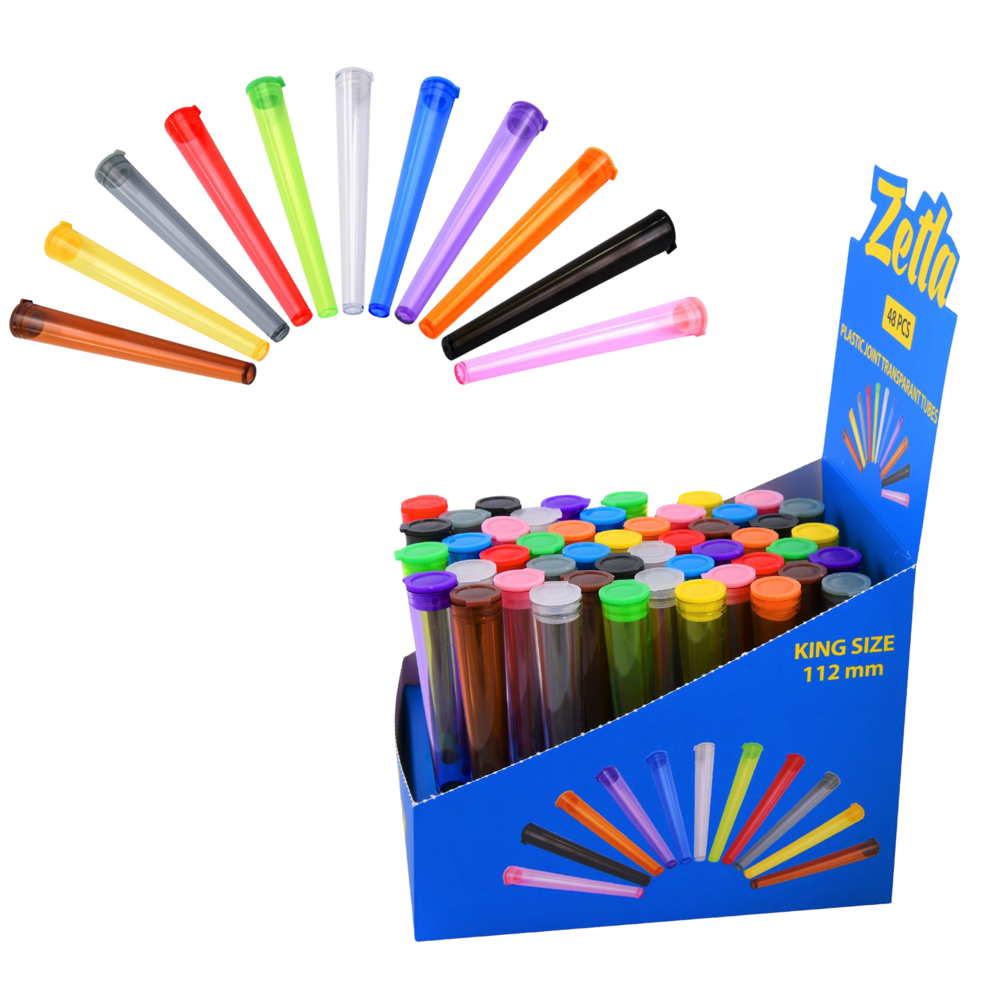 Zetla Plastic Joint Tubes 112mm - Transparent Airtight Pre-Roll Joint Case | 48-Pack