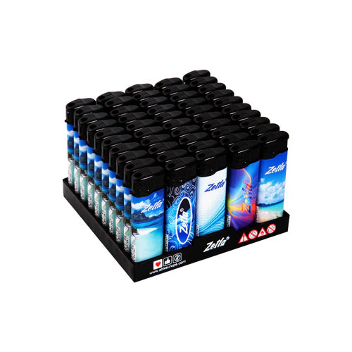Zetla Click Lighters Blue Design – Bulk Pack of 50 Push Button Lighters with Adjustable Flame