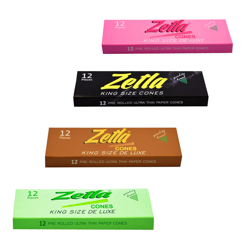 Pre Rolled Cones Zetla King Size Deluxe ( 12 ) Pcs White + Pink + Brown + Green - Zetla