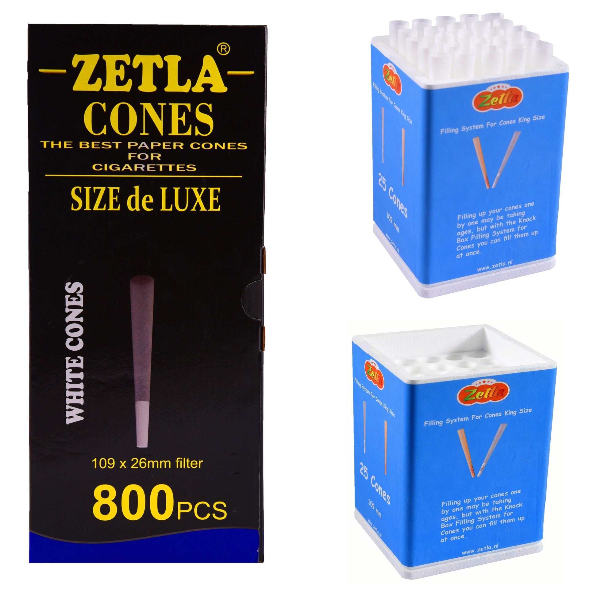 Pre Rolled Cones Zetla King Size Deluxe (800 Pcs) + Knock Box 25 - Zetla