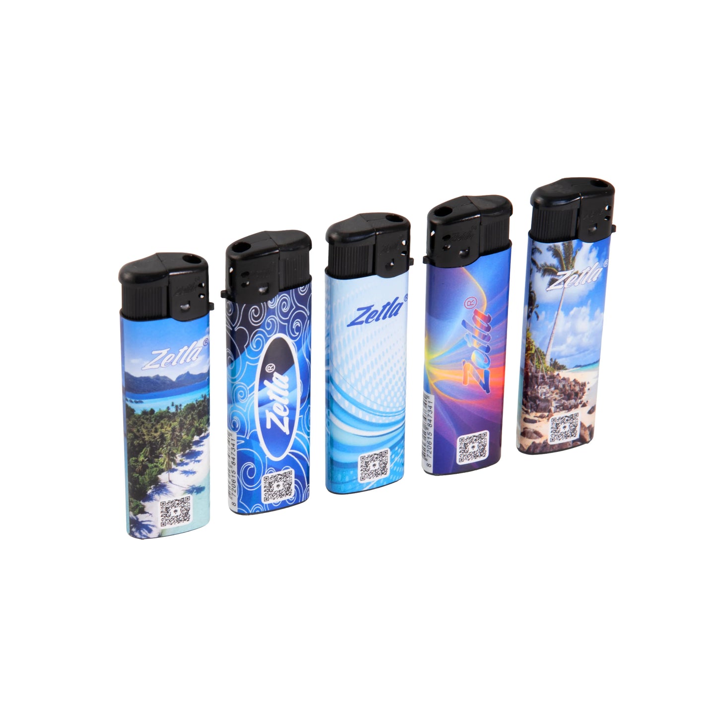 Zetla Click Lighters Blue Design – Bulk Pack of 50 Push Button Lighters with Adjustable Flame