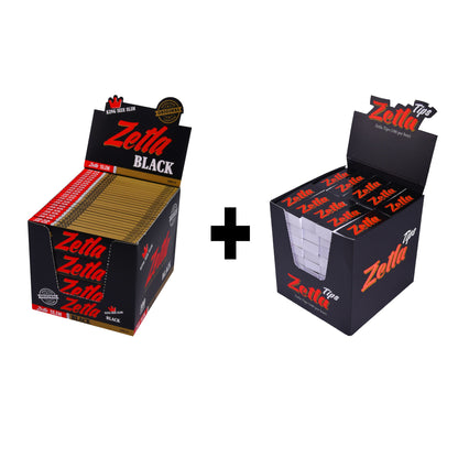 Zetla Rolling Papers Black King Size Slim (100 Packs) + Zetla Filtertips Black (100 Pcs) - Zetla