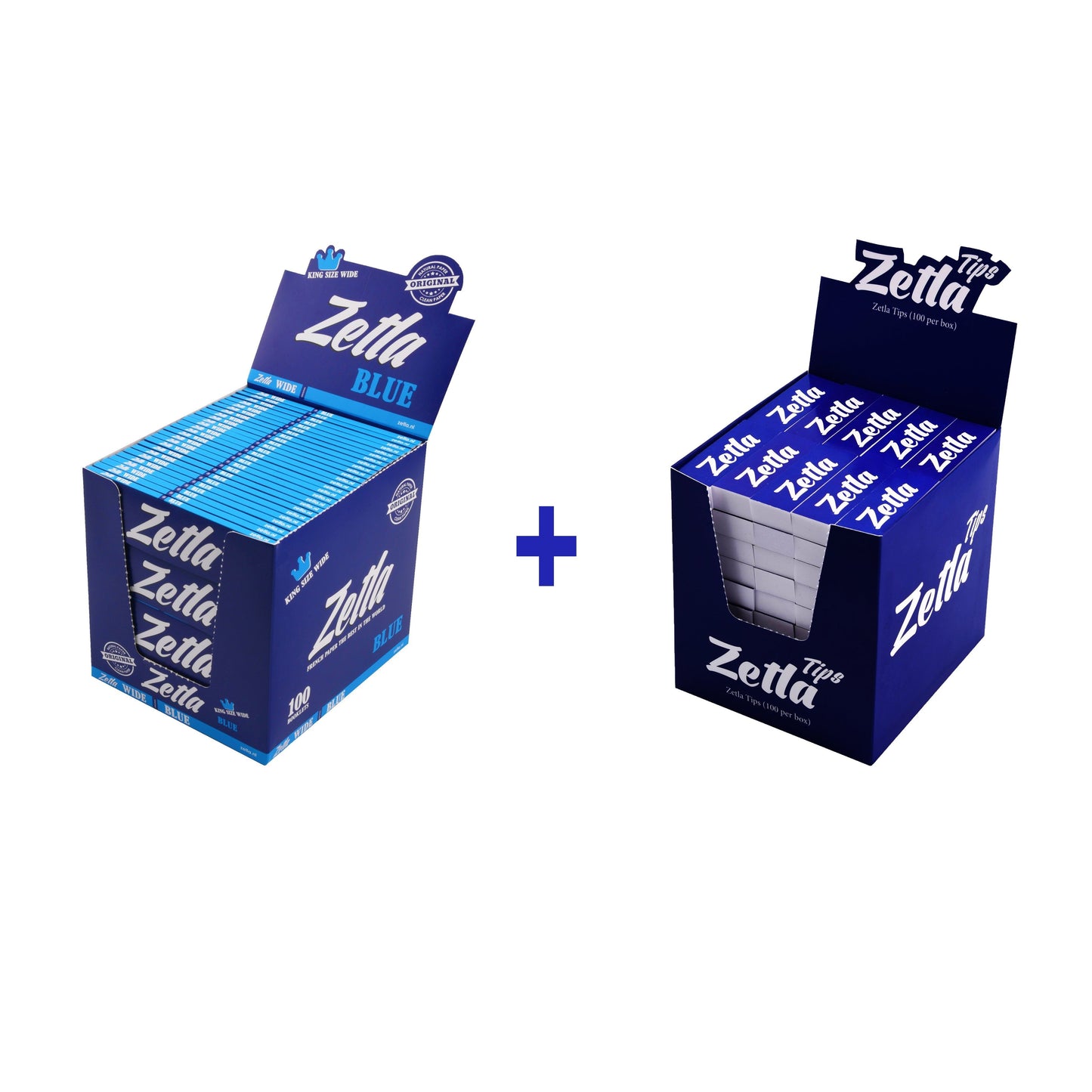 Zetla Rolling Papers Blue King Size Wide (100 Packs) + Zetla Filtertips Blue (100 Pcs) - Zetla