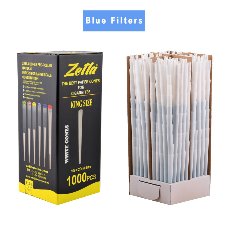 Pre-Rolled Cones Zetla King Size With Blue Filters (1000 Pcs) - Zetla