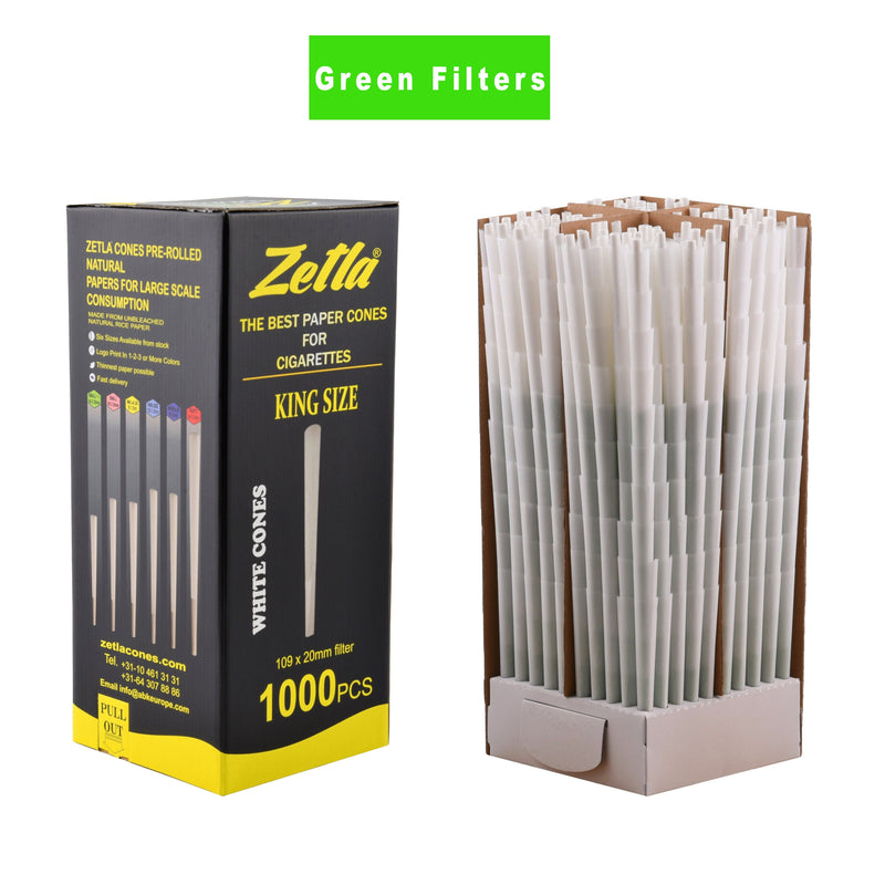 Pre-Rolled Cones Zetla King Size With Green Filters (1000 Pcs) - Zetla