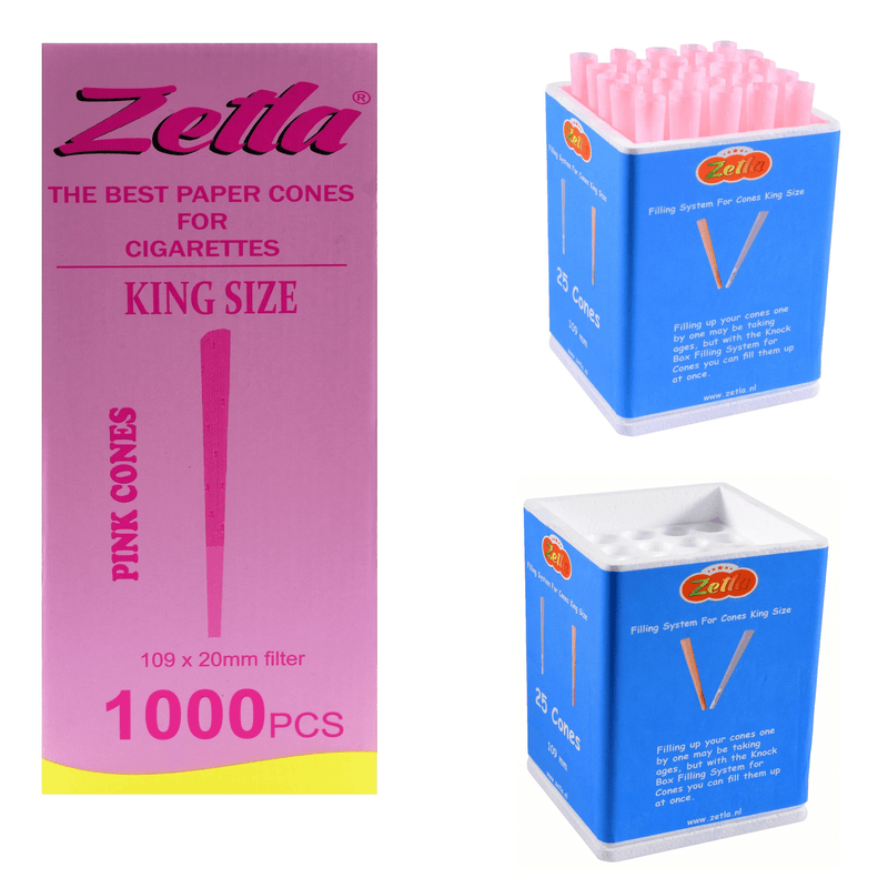 Pre Rolled Cones Zetla King Size Pink (1000 Pcs) +1 Knock Box 25 - Zetla