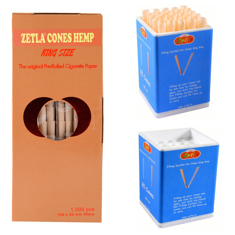Pre Rolled Cones Zetla Hemp King Size (1000 Pcs) +1 Knock Box 25 - Zetla