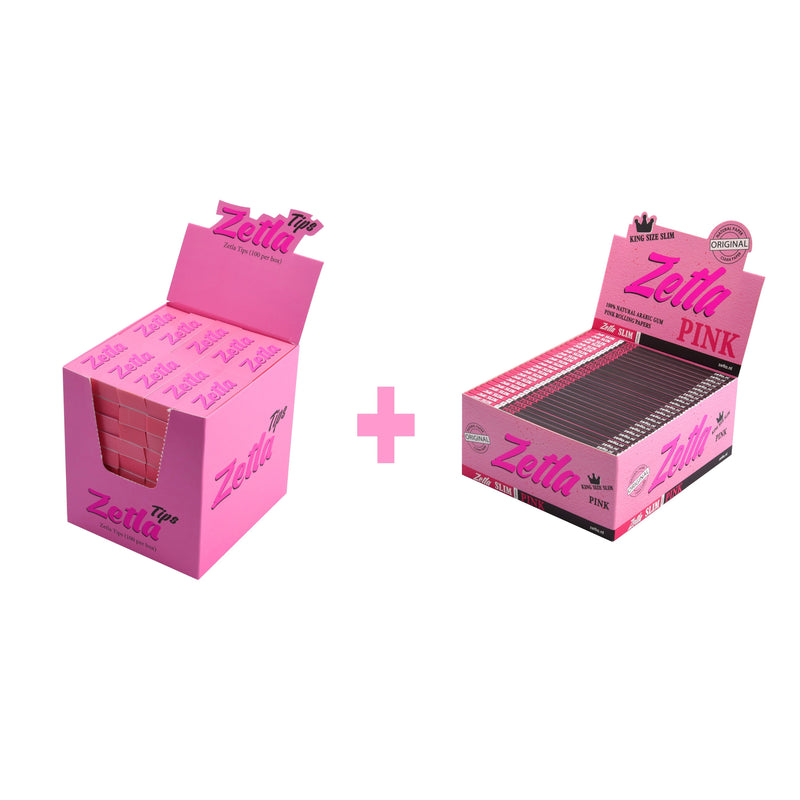 Zetla Rolling Papers Pink King Size Slim (50 Packs) + Zetla Filtertips Pink (100 Pcs) - Zetla