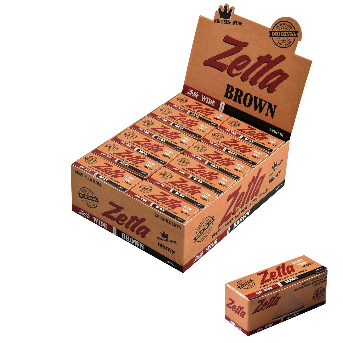 Zetla Rolling Papers Brown Rolls K/S Wide (24 Packs) - Zetla