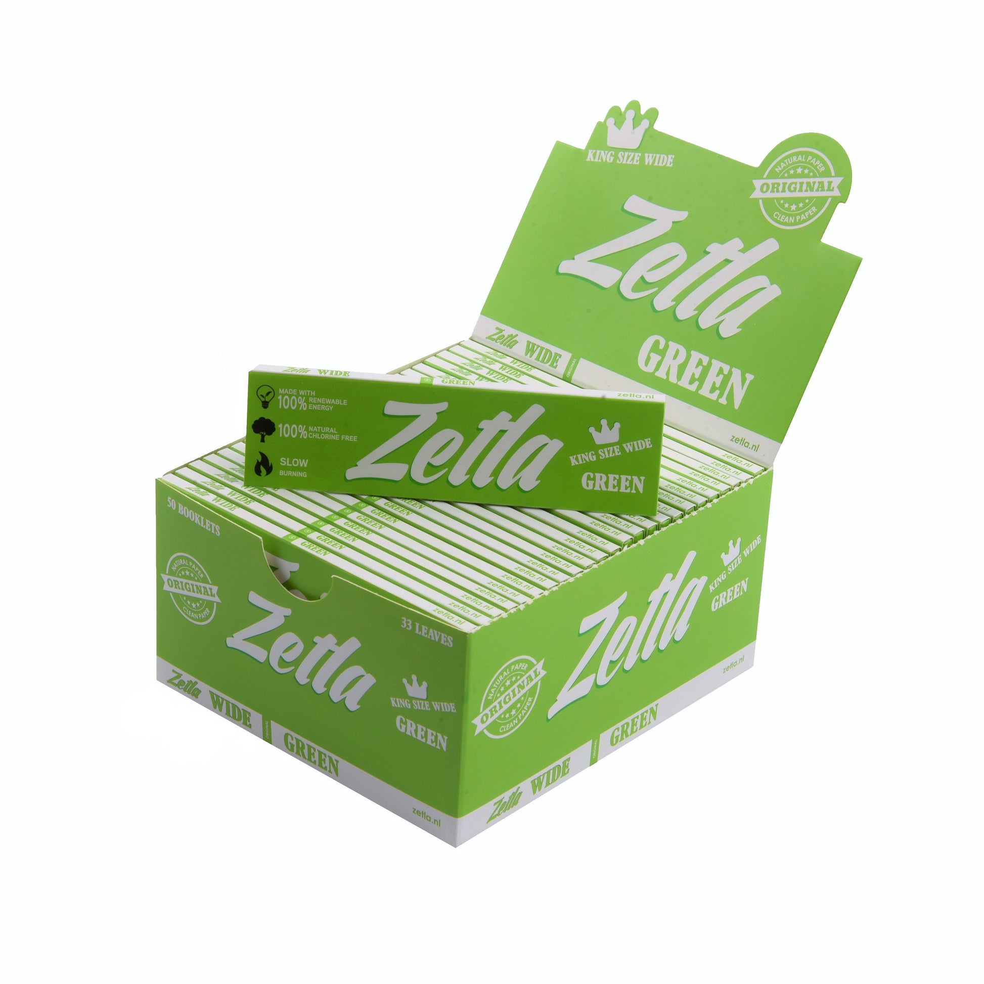 Zetla Rolling Papers Green King Size Wide (50 Packs) - Zetla